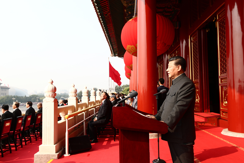 10月1日上午，慶祝中華人民共和國成立70周年大會在北京天安門廣場隆重舉行。中共中央總書記、國家主席、中央軍委主席習(xí)近平發(fā)表重要講話。